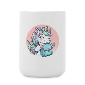 Einhorn Pastell Unicorn mit Schulranzen - Große Tasse 440 ml - Weiß - Vorne