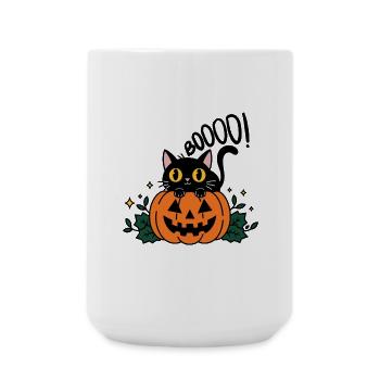 Halloween Katze Boo - Spooky Cat - Große Tasse 440 ml - Weiß - Vorne