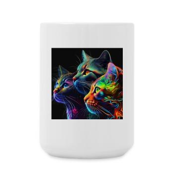 Neon Cats on a Black Background - Large Mug 440 ml - white - Front