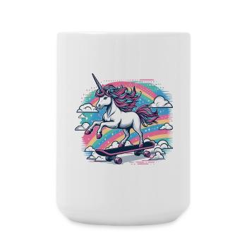 Regenbogen Einhorn Skateboard - Große Tasse 440 ml - Weiß - Vorne