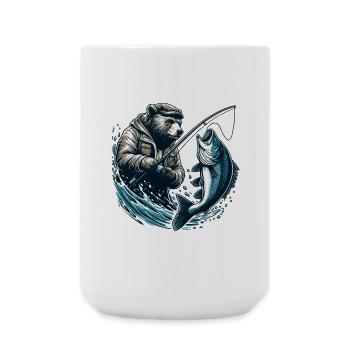 Bear Fishing Angler Fish Gift - Large Mug 440 ml - white - Front