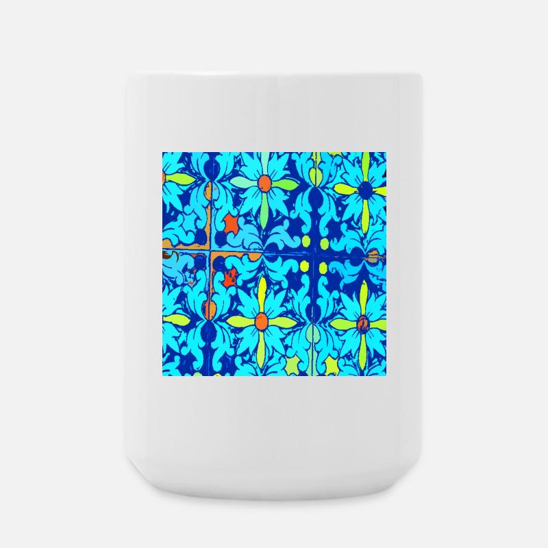 Blaue Keramik - Große Tasse 440 ml - Weiß