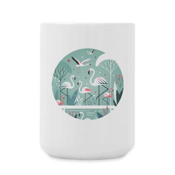 Illustration de flamant rose en environnement tropical - Grande tasse 440 ml - blanc - Devant