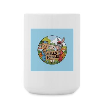 Einschulung Hallo Schule mit lustigen Tieren - Große Tasse 440 ml - Weiß - Vorne