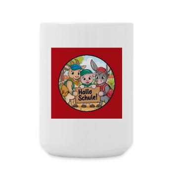 Einschulung Hallo Schule mit lustigen Tieren - Große Tasse 440 ml - Weiß - Vorne