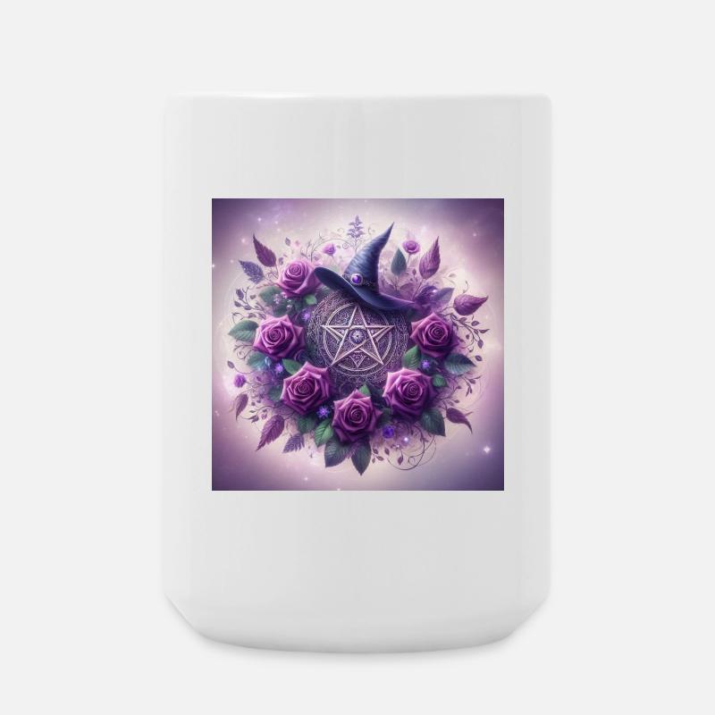  Pentagramm mit Hexen Hut Lila - Große Tasse 440 ml - Weiß