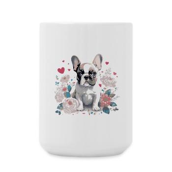 Charmanter French Bulldog mit Blumenarrangement - Große Tasse 440 ml - Weiß - Vorne