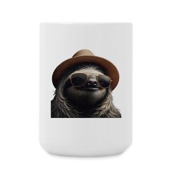Faultier mit Hut und Sonnenbrille - Große Tasse 440 ml - Weiß - Vorne