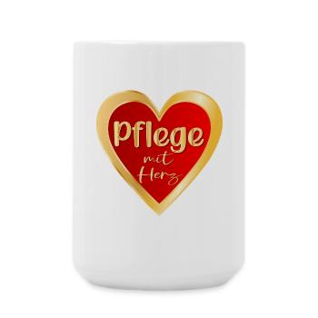 PFLEGE MIT HERZ - PFLEGEBERUFE GESUNDHEIT - Große Tasse 440 ml - Weiß - Vorne