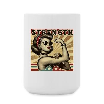 Stärke starke coole Frau Rockabilly Geschenk - Große Tasse 440 ml - Weiß - Vorne