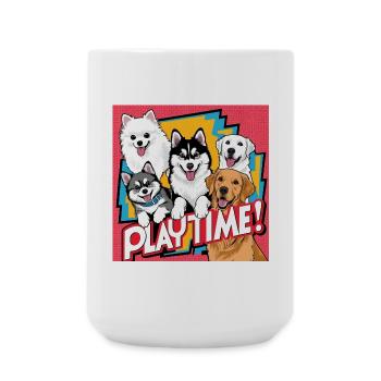 Playtime - Golden Retriever , Husky , Pomeranian - Große Tasse 440 ml - Weiß - Vorne