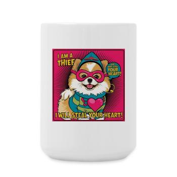 Comicstyle Pomeranian Dog "I am a thief" - Large Mug 440 ml - white - Front