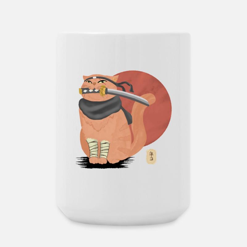 Samurai-Katze mit Katana - Große Tasse 440 ml - Weiß