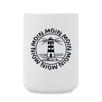 Moin Moin Leuchtturm – Maritimes Küsten Design - Große Tasse 440 ml - Weiß - Vorne