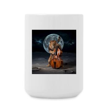 Leo plays double bass on the moon double bass player - Large Mug 440 ml - white - Front
