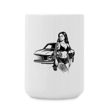 Pin-up tatouée et voiture classique - Grande tasse 440 ml - blanc - Devant