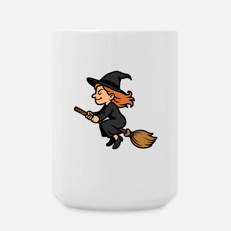Funny Witch on Broom – Cartoon Witch Motif - Large Mug 440 ml - white
