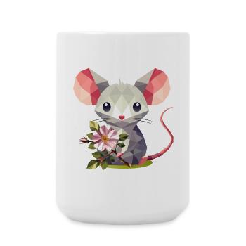 Mouse with dog rose – cute children's motif - Large Mug 440 ml - white - Front