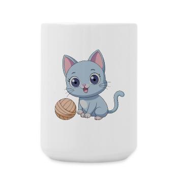 Playful Blue Kitten with Ball of Yarn - Large Mug 440 ml - white - Front