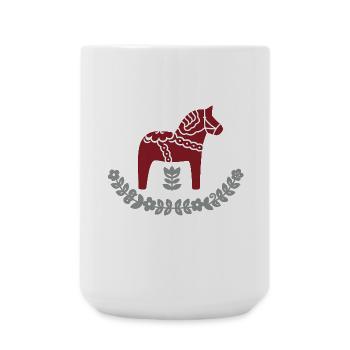 Dala Horse with Flower Arch – Nordic Folk Design - Large Mug 440 ml - white - Front