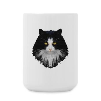 Katze schwarz-weiß, langhaarig, verschenken - Große Tasse 440 ml - Weiß - Vorne