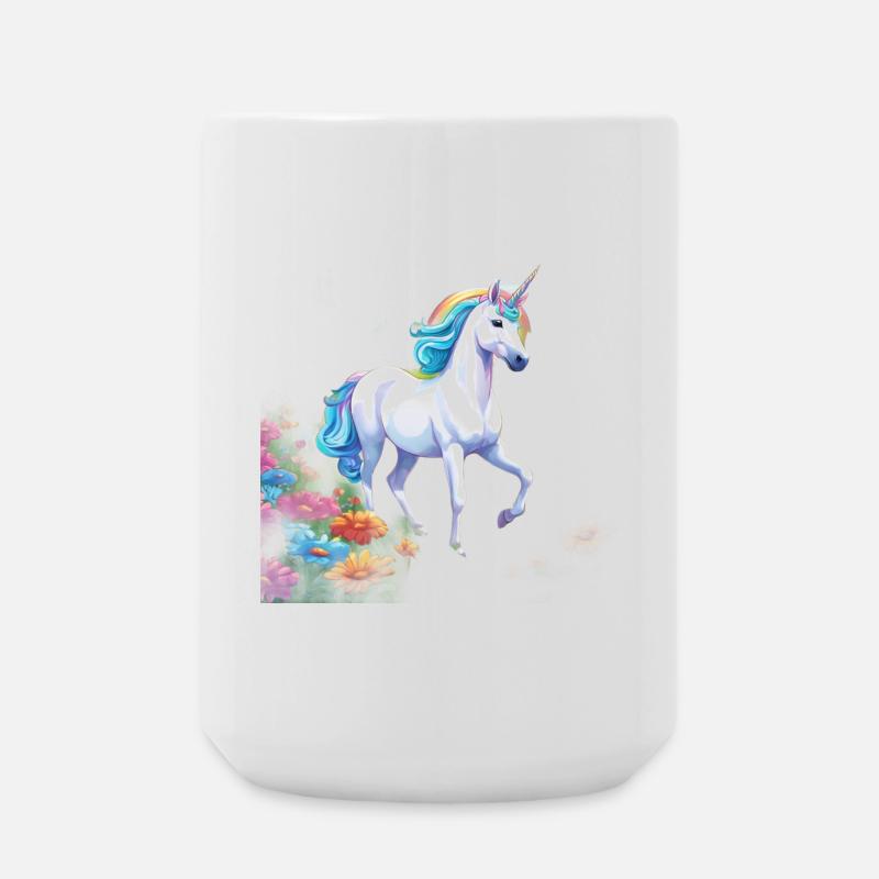 Anmutiges Einhorn mit Regenbogenmähne im Blütenmee - Große Tasse 440 ml - Weiß