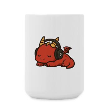 Cute Cartoon Red Dragon Sleeping with Headphones - Large Mug 440 ml - white - Front