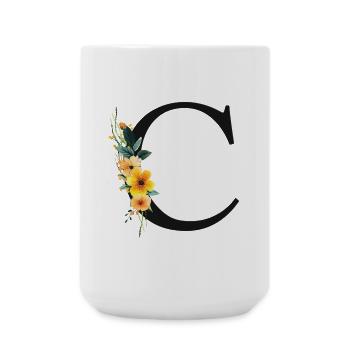 C Monogram, Floral, Customizable - Large Mug 440 ml - white - Front