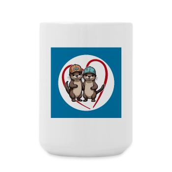Deux loutres avec des casquettes de baseball, des copains et des amis - Grande tasse 440 ml - blanc - Devant