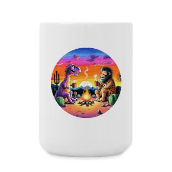 Illustration de rencontre préhistorique autour d’un feu de camp - Grande tasse 440 ml - blanc - Devant