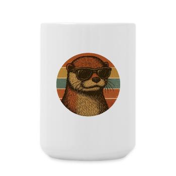 Cool Otter with Sunglasses Retro Design - Große Tasse 440 ml - Weiß - Vorne