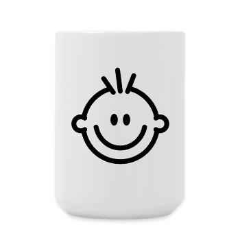 Lustiges, lachendes Comic-Gesicht mit Strubbelhaar - Große Tasse 440 ml - Weiß - Vorne