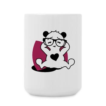 Panda with nerd glasses and heart button while relaxing - Large Mug 440 ml - white - Front