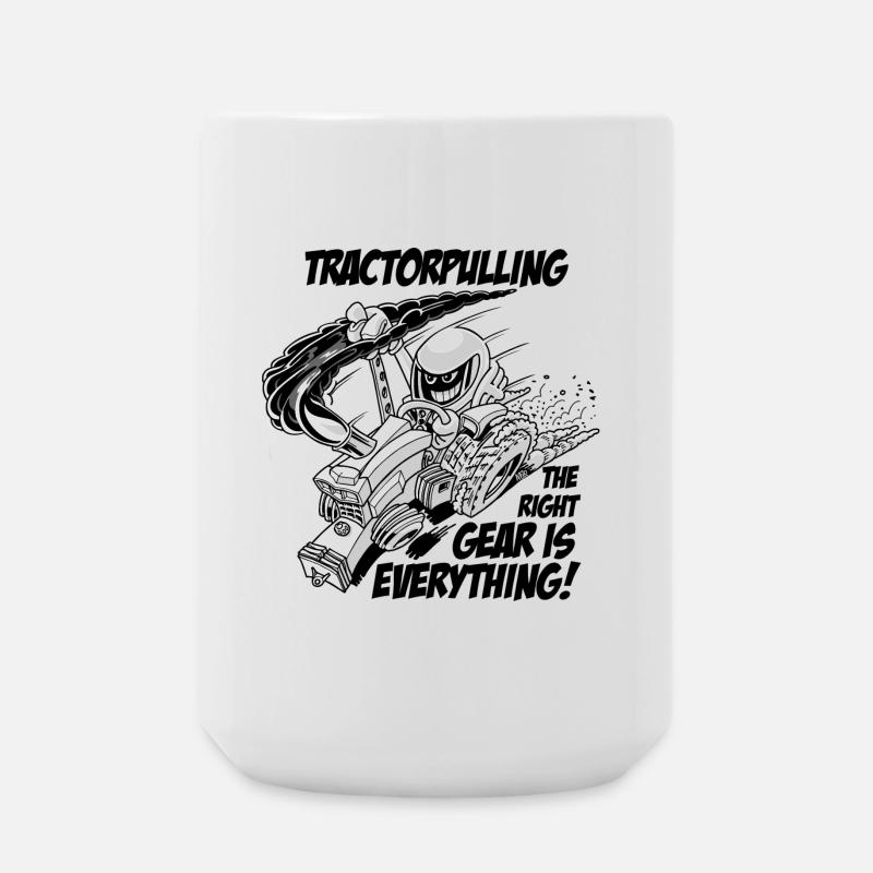 0966 tractor pulling BW - Large Mug 440 ml - white