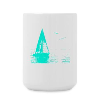 Feierabend Segelboot und 2 Möwen - Große Tasse 440 ml - Weiß - Vorne