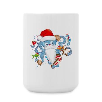 Octopus comme Père Noël avec casquette du Père Noël - Grande tasse 440 ml - blanc - Devant