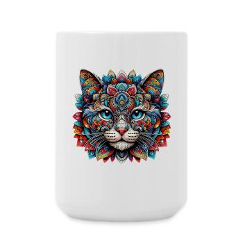 Chat décoré de Mandalas - Grande tasse 440 ml - blanc - Devant