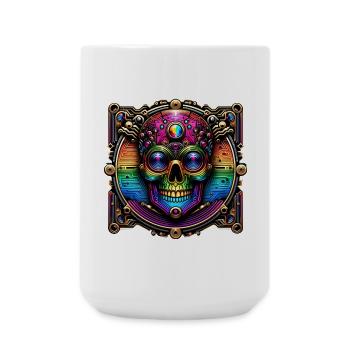 Cyberpunk Regenbogen Totenkopf Design - Große Tasse 440 ml - Weiß - Vorne