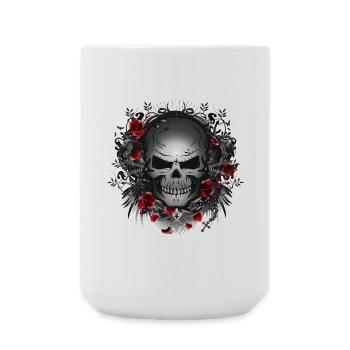 dark gothic skull with red roses - Large Mug 440 ml - white - Front