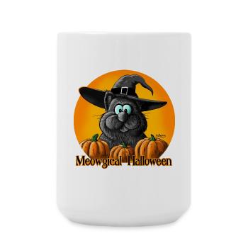 Chat d'Halloween avec chapeau de sorcière - Grande tasse 440 ml - blanc - Devant