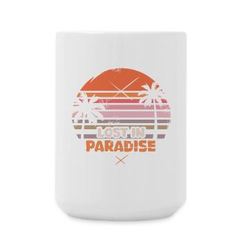 Lost in Paradise – Retro Palm Trees Sunset Logo - Large Mug 440 ml - white - Front