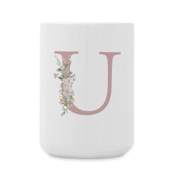 U Monogram, Floral, Personalizable - Large Mug 440 ml - white - Front
