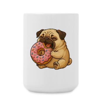 Cute Pug with Donut Cartoon Funny Eating - Large Mug 440 ml - white - Front