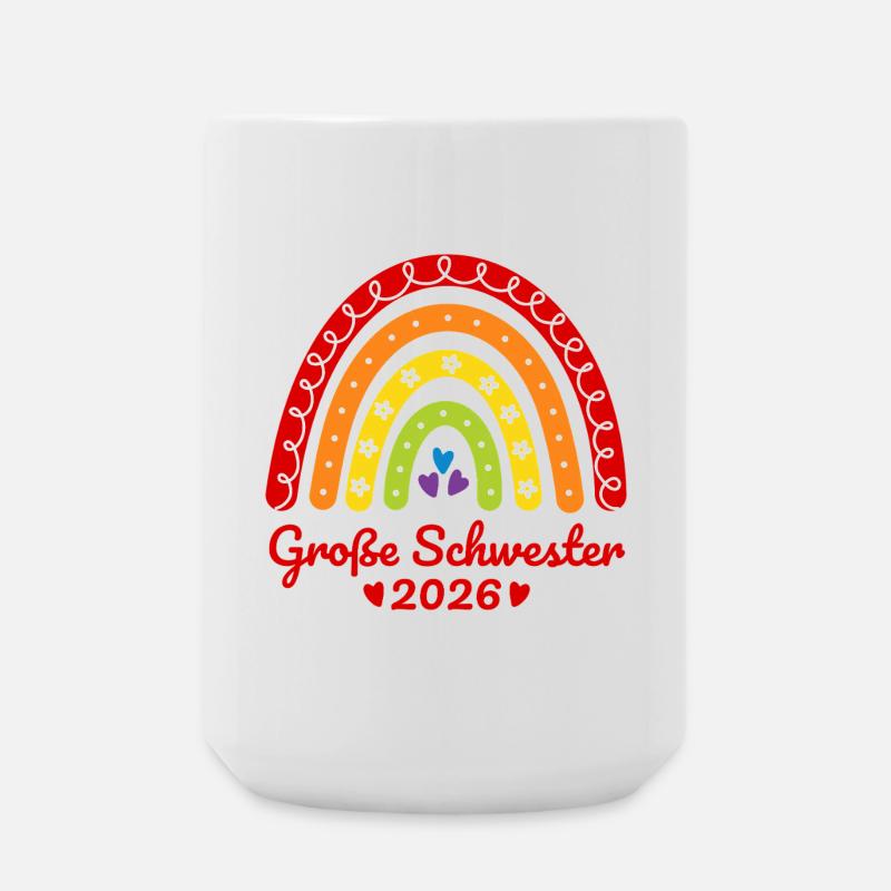 Große Schwester 2026 Regenbogen - Große Tasse 440 ml - Weiß