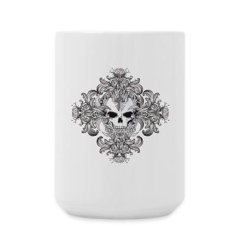 Verziertes Totenkopf-Ornament mit Gothic-Flair - Große Tasse 440 ml - Weiß - Vorne