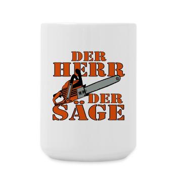 Motorsäge , Kaminholz , Der Herr der Säge, (25) - Große Tasse 440 ml - Weiß - Vorne