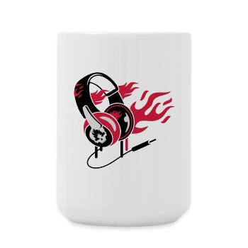 Headphones and flames - Large Mug 440 ml - white - Front