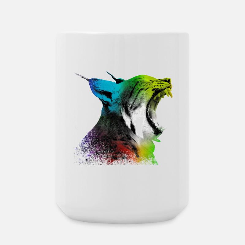 Yawning lynx - Large Mug 440 ml - white