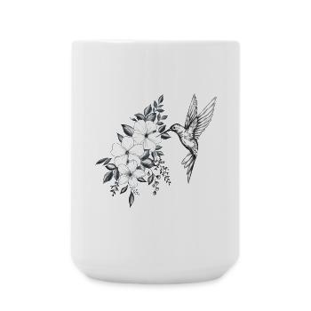 fleurs de cerisier et hibiscus, petit oiseau colib - Grande tasse 440 ml - blanc - Devant