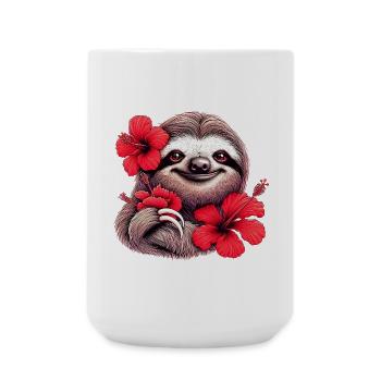 Sloth with hibiscus flowers - Large Mug 440 ml - white - Front